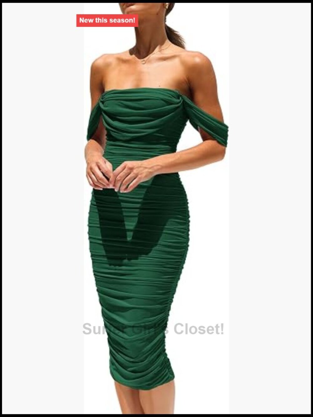 Off Shoulder Bodycon Midi Dress Ruched Backless Sleeveless Club Night Out
